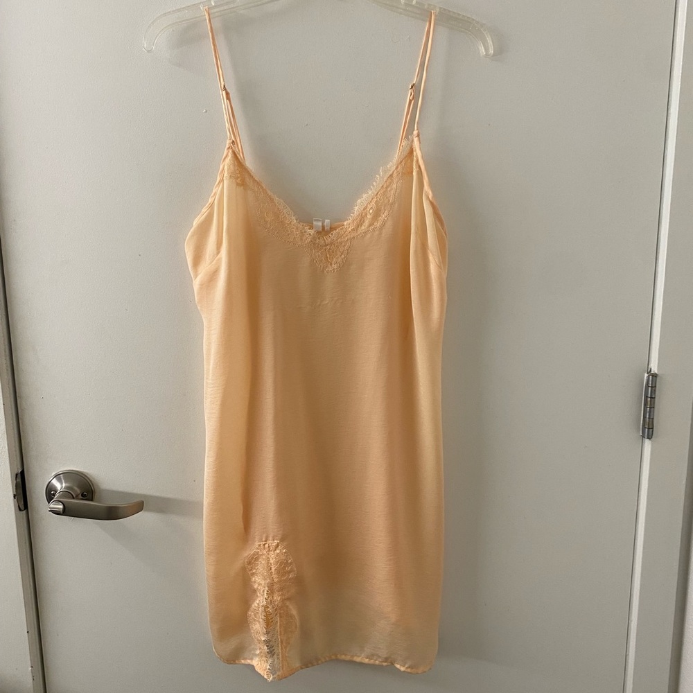 Peachy Satin Lace-Trim Mini Dress